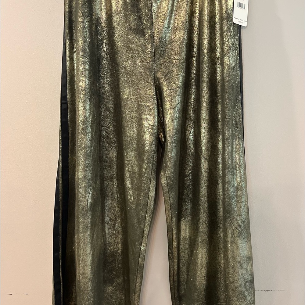 Free People matte metallic gold vegan wide leg pants-NWT